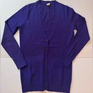 J.Crew Vibrant Purple Merino Wool Cardigan w/Pockets in Size XS  in EuC